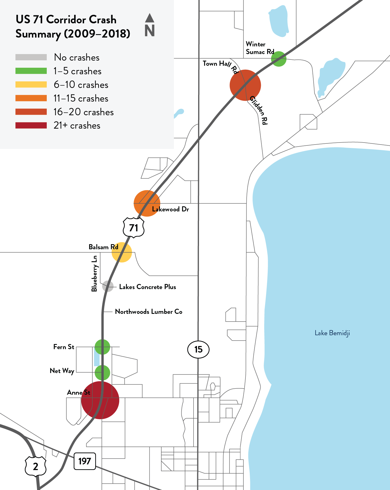 Map showing where crashes occur